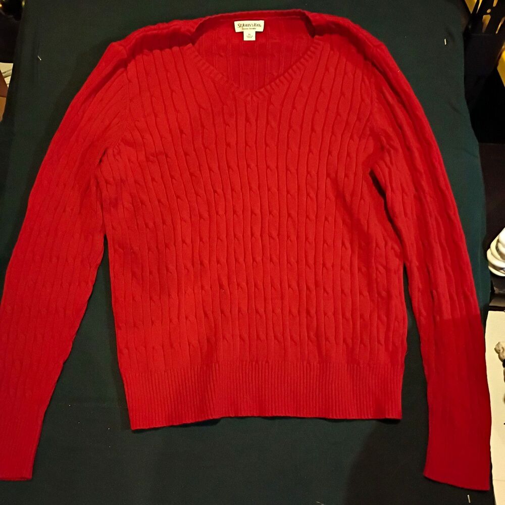 St. John’s Bay Women’s XL Red Solid Cable-Knit V-Neck Long Sleeve Pullover